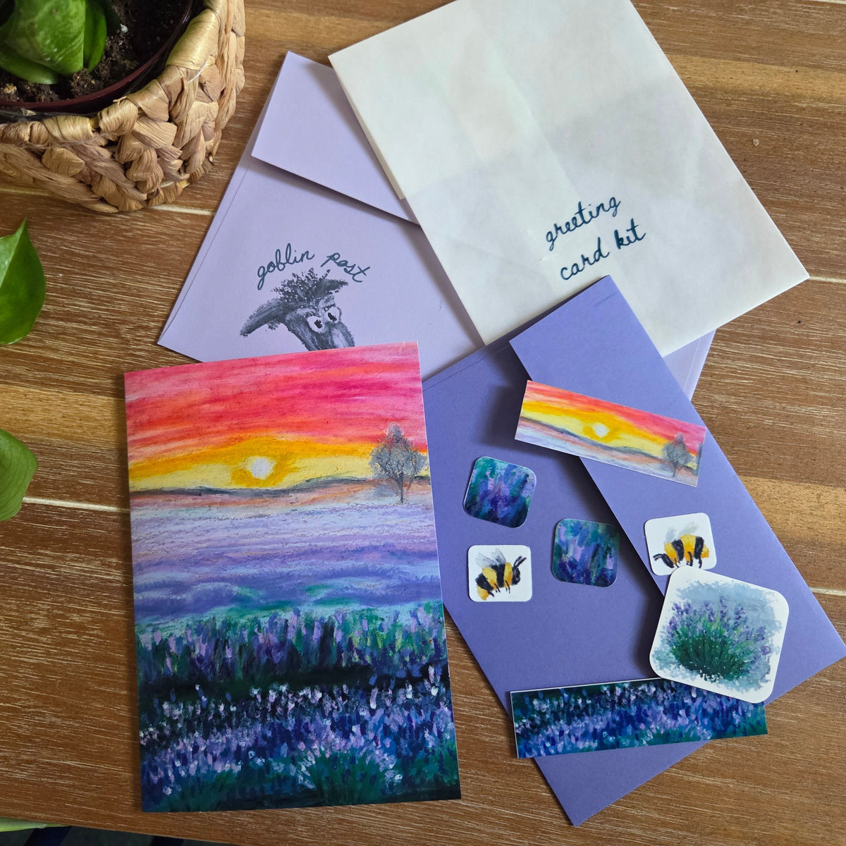 A complete greeting card kit, with stickers to decorate.
